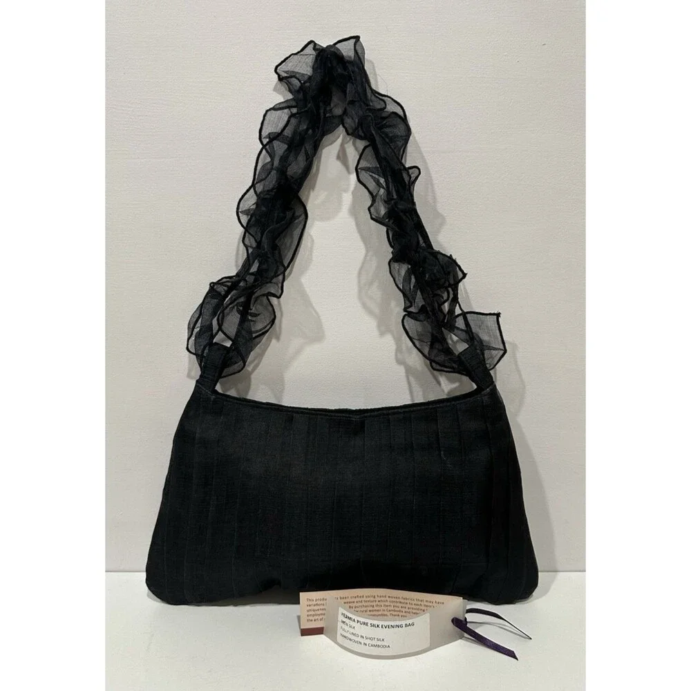 Aspara  women vintage evening black silk shoulder handbag